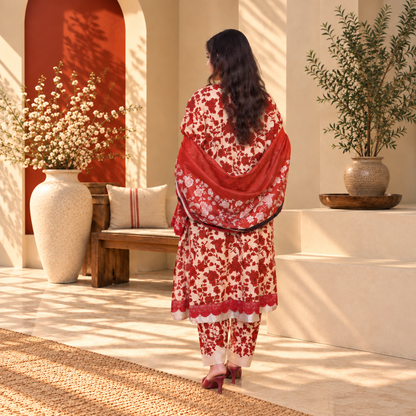 Ruby Rose Khaddar 3-Piece Printed Co-Ord Set for Women | SoftStitch