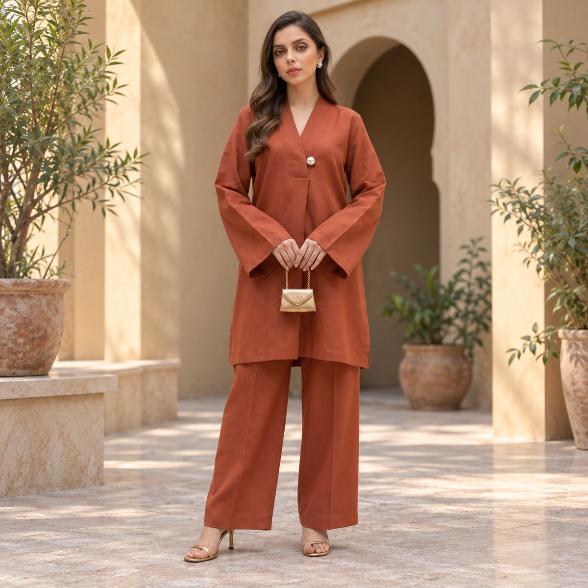 Rust Elegance 2-Piece Co-Ord Set for Women | SoftStitch