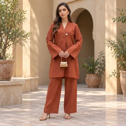Rust Elegance 2-Piece Co-Ord Set for Women | SoftStitch