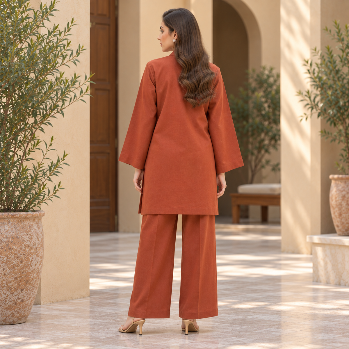 Rust Elegance 2-Piece Co-Ord Set for Women | SoftStitch