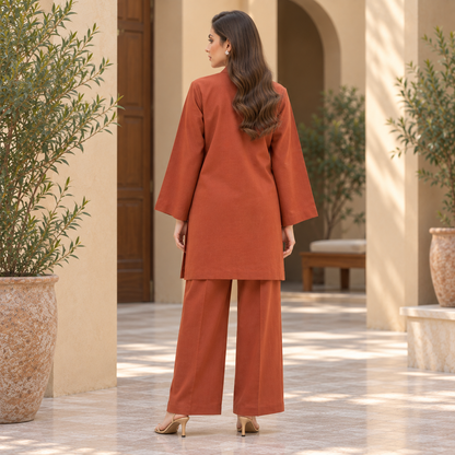 Rust Elegance 2-Piece Co-Ord Set for Women | SoftStitch