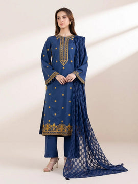 SAPPHIRE-3PC LAWN EMBROIDERED SHIRT WITH COTTON NET DUPATTA & TROUSER