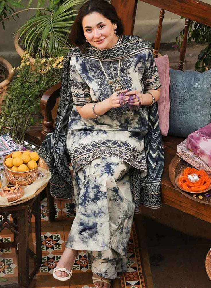 SAPPHIRE-3PC LAWN PRINTED EMB SHIRT WITH LAWN PRINTED DUPATTA AND PRINTED TROUSER