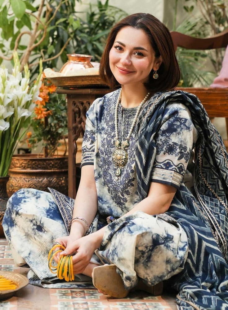 SAPPHIRE-3PC LAWN PRINTED EMB SHIRT WITH LAWN PRINTED DUPATTA AND PRINTED TROUSER