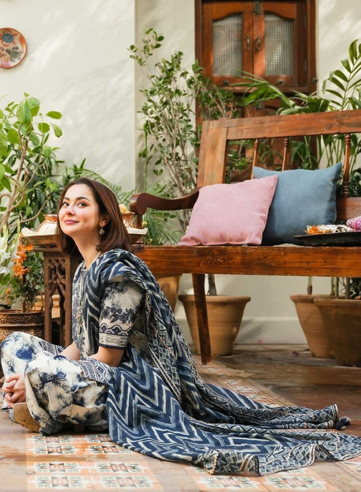 SAPPHIRE-3PC LAWN PRINTED EMB SHIRT WITH LAWN PRINTED DUPATTA AND PRINTED TROUSER