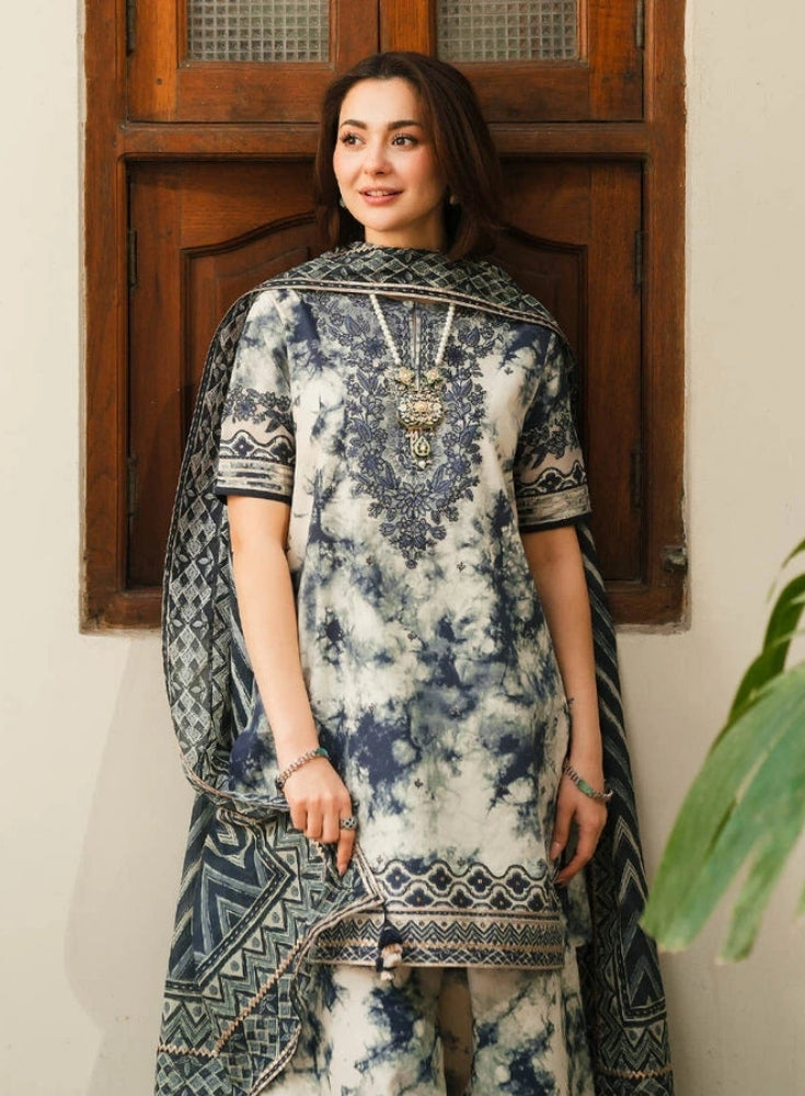 SAPPHIRE-3PC LAWN PRINTED EMB SHIRT WITH LAWN PRINTED DUPATTA AND PRINTED TROUSER