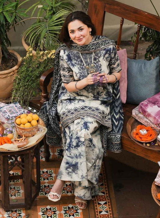 SAPPHIRE-3PC LAWN PRINTED EMB SHIRT WITH LAWN PRINTED DUPATTA AND PRINTED TROUSER
