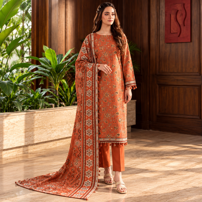 Terracotta Heritage Viscose Jacquard 3-Piece Unstitched Suit