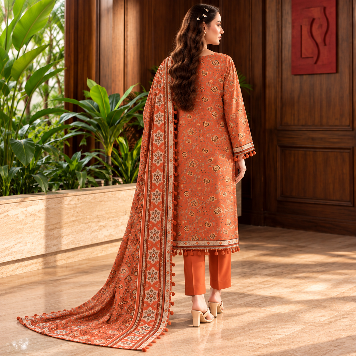 Terracotta Heritage Viscose Jacquard 3-Piece Unstitched Suit
