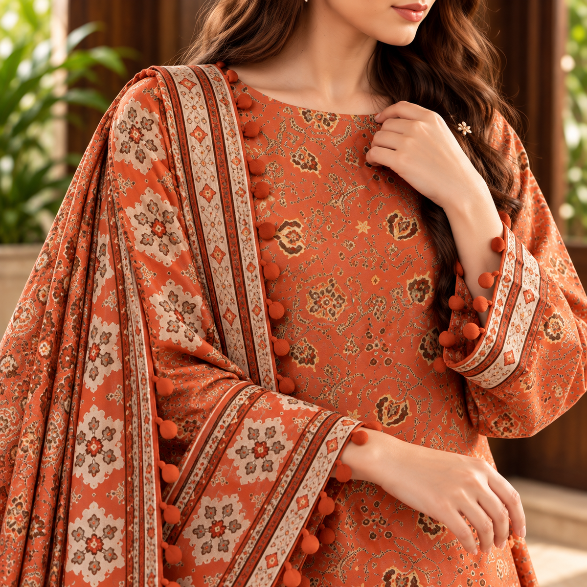 Terracotta Heritage Viscose Jacquard 3-Piece Unstitched Suit
