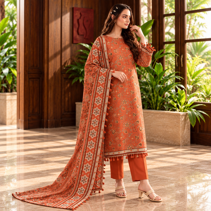 Terracotta Heritage Viscose Jacquard 3-Piece Unstitched Suit