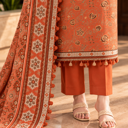 Terracotta Heritage Viscose Jacquard 3-Piece Unstitched Suit