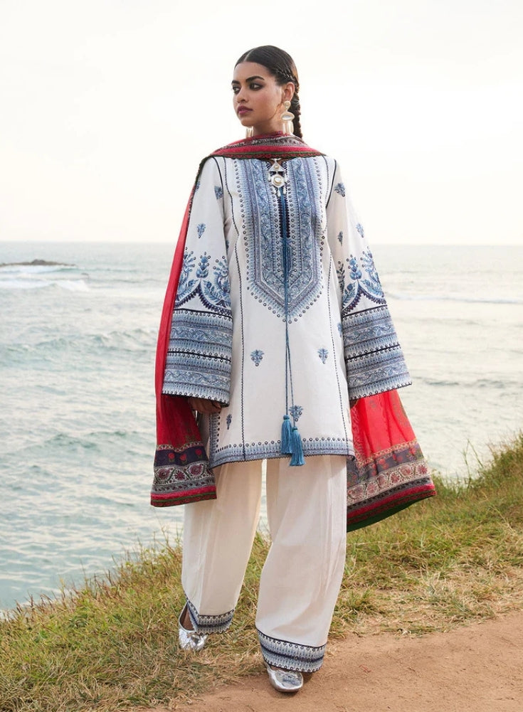 URGE-3PC LAWN EMBROIDERED SHIRT WITH CHIFFOON PRINTED DUPATTA AND EMB TROUSER