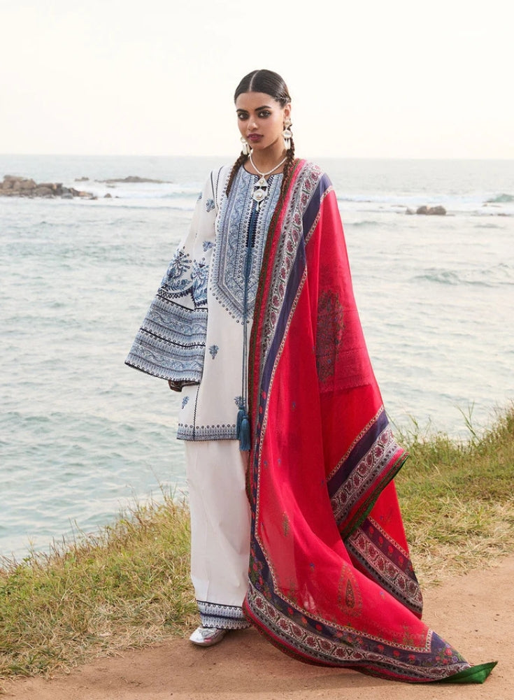 URGE-3PC LAWN EMBROIDERED SHIRT WITH CHIFFOON PRINTED DUPATTA AND EMB TROUSER