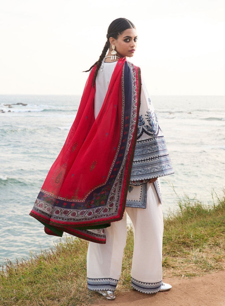 URGE-3PC LAWN EMBROIDERED SHIRT WITH CHIFFOON PRINTED DUPATTA AND EMB TROUSER