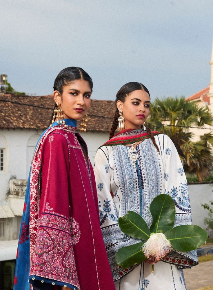 URGE-3PC LAWN EMBROIDERED SHIRT WITH CHIFFOON PRINTED DUPATTA AND EMB TROUSER