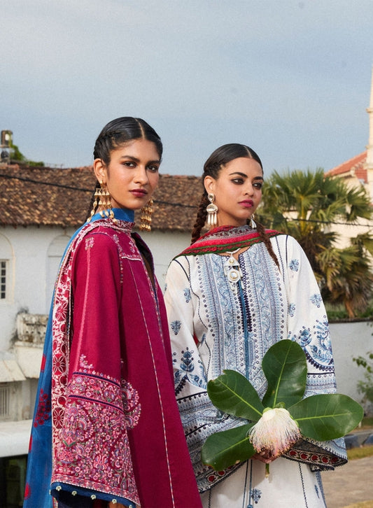 URGE-3PC LAWN EMBROIDERED SHIRT WITH CHIFFOON PRINTED DUPATTA AND EMB TROUSER