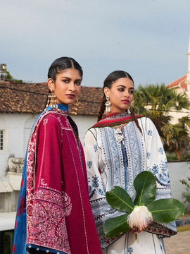 URGE-3PC LAWN EMBROIDERED SHIRT WITH CHIFFOON PRINTED DUPATTA AND EMB TROUSER