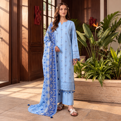 Winter Sky Viscose Jacquard 3-Piece Unstitched Suit