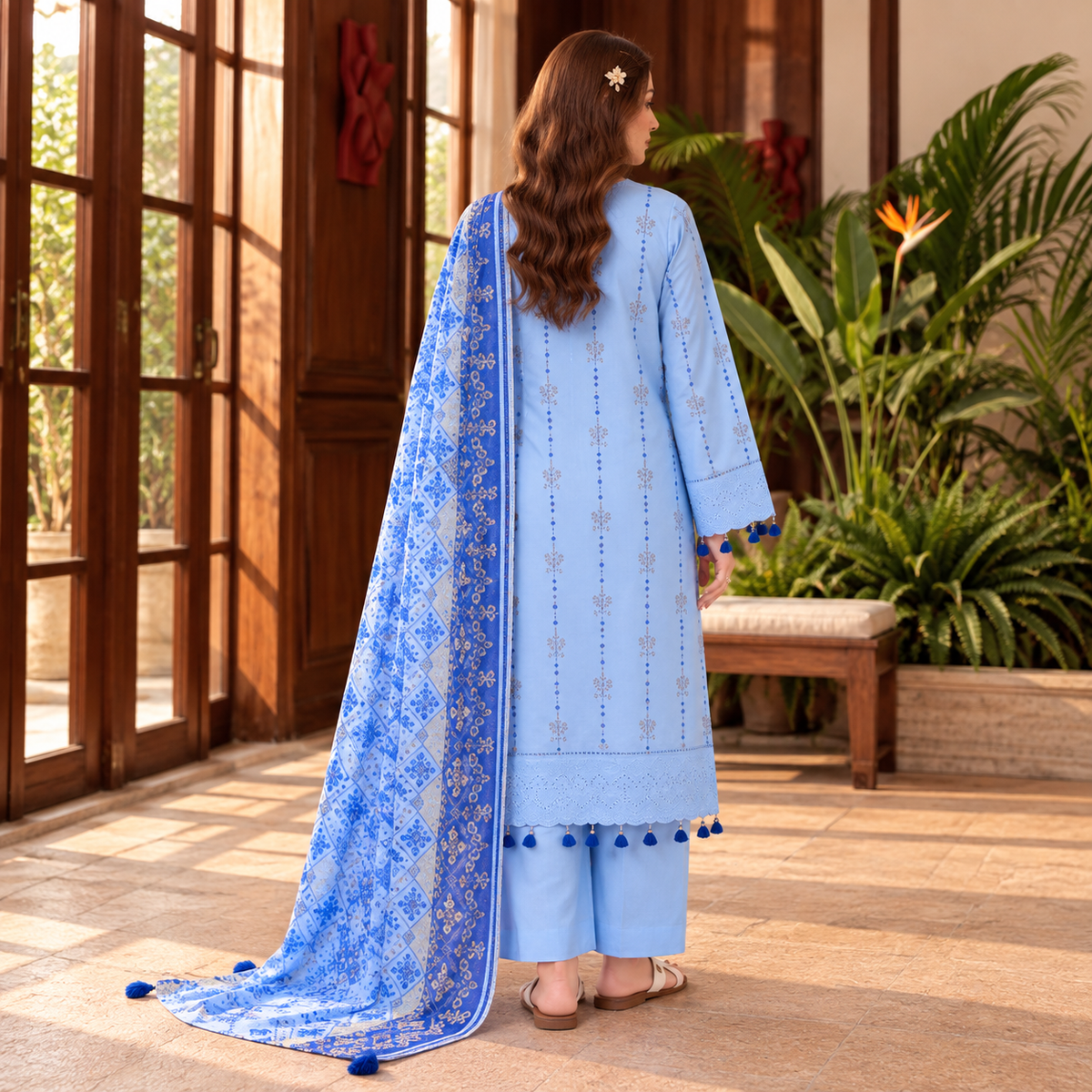 Winter Sky Viscose Jacquard 3-Piece Unstitched Suit