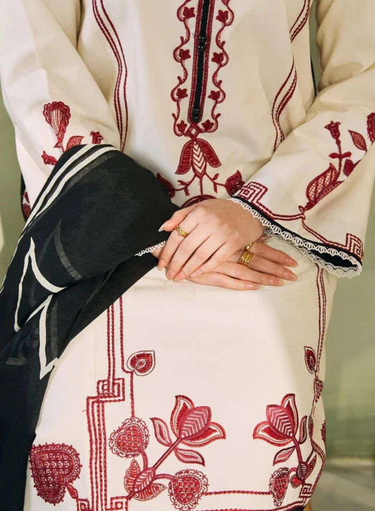 ZAHRA SHAHJAHAN- 3PC Black and White LAWN EMBROIDERED SHIRT WITH DIAMOND PRINTED DUPATTA