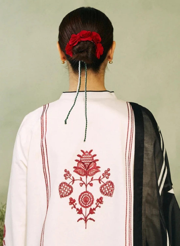 ZAHRA SHAHJAHAN- 3PC Black and White LAWN EMBROIDERED SHIRT WITH DIAMOND PRINTED DUPATTA