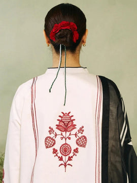 ZAHRA SHAHJAHAN- 3PC Black and White LAWN EMBROIDERED SHIRT WITH DIAMOND PRINTED DUPATTA