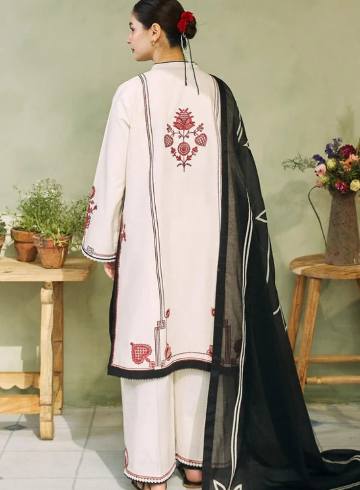 ZAHRA SHAHJAHAN- 3PC Black and White LAWN EMBROIDERED SHIRT WITH DIAMOND PRINTED DUPATTA