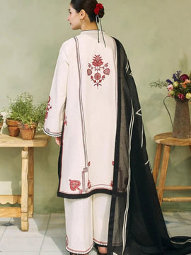 ZAHRA SHAHJAHAN- 3PC Black and White LAWN EMBROIDERED SHIRT WITH DIAMOND PRINTED DUPATTA