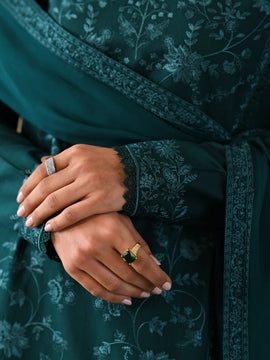 ZAIB-3PC Teal Blue LAWN EMBROIDERED SHIRT WITH CHIFFON EMB DUPATTA AND TROUSER