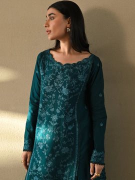 ZAIB-3PC Teal Blue LAWN EMBROIDERED SHIRT WITH CHIFFON EMB DUPATTA AND TROUSER