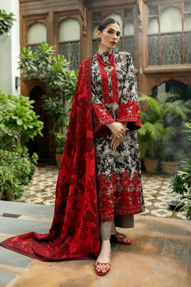 ZAINAB CHOTTANI-3PC LAWN EMBROIDERED PRINTED SHIRT WITH LAWN PRINT DUPATTA AND PRINT TROUSER