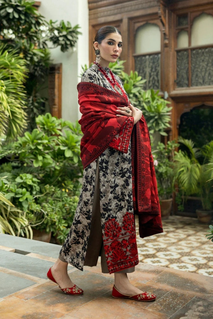 ZAINAB CHOTTANI-3PC LAWN EMBROIDERED PRINTED SHIRT WITH LAWN PRINT DUPATTA AND PRINT TROUSER