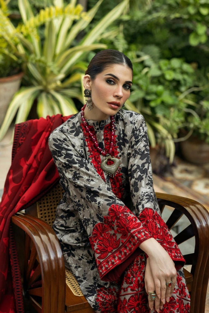 ZAINAB CHOTTANI-3PC LAWN EMBROIDERED PRINTED SHIRT WITH LAWN PRINT DUPATTA AND PRINT TROUSER