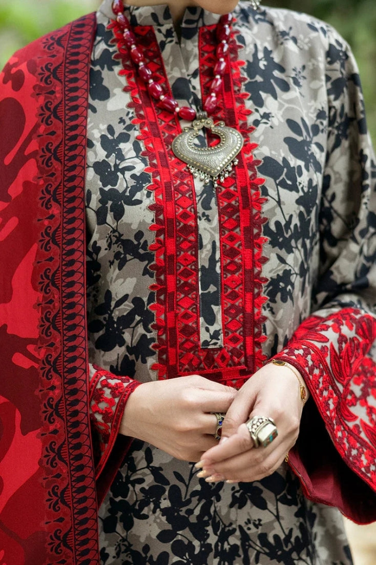 ZAINAB CHOTTANI-3PC LAWN EMBROIDERED PRINTED SHIRT WITH LAWN PRINT DUPATTA AND PRINT TROUSER