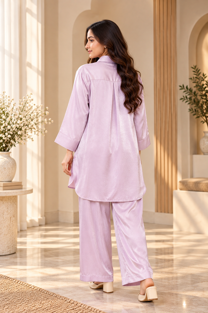 Lilac Silk 2-Piece Co-Ord Set for Women | SoftStitch