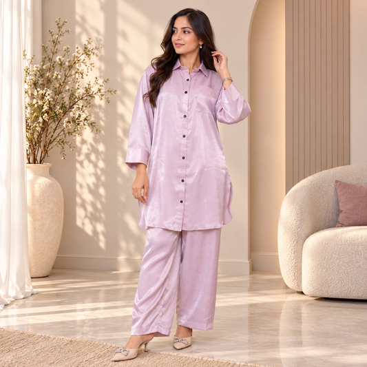 Lilac Silk 2-Piece Co-Ord Set for Women | SoftStitch