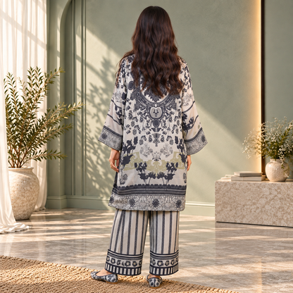Charcoal Noir Silk 2-Piece Co-Ord Set for Women | SoftStitch